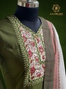Hand Embroidery V-Neck | Pure Organza Silk | Suit set with Pants | Ivory
