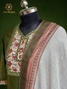 Hand Embroidery V-Neck | Pure Organza Silk | Suit set with Pants | Ivory