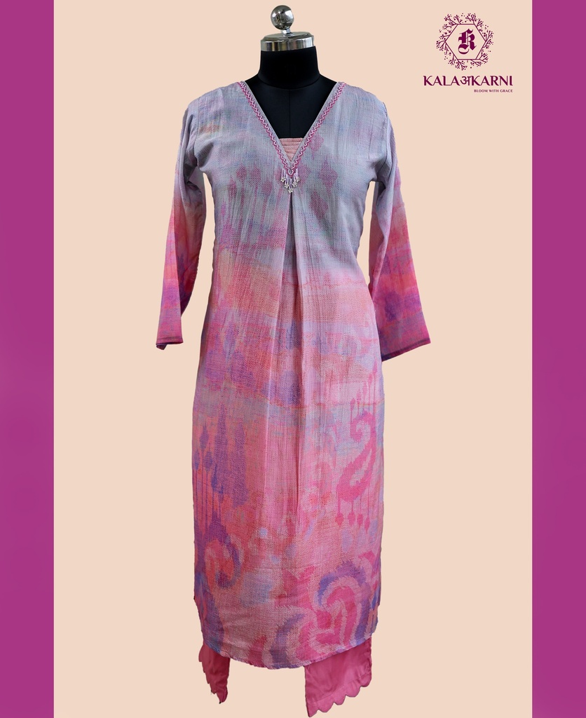 Muslin | Digital Print | Co-ord Set with Pants | Pink - Grey