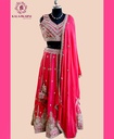 Hand Embroidered | Chinnon Silk | Lehenga Set | Cerise Pink
