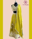 Hand Embroidered | Chinnon Silk | Lehenga Set | Yellowish Green