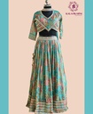 Chinnon Silk | Choker Dupatta | Lehenga Set | Turquoise