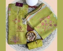 Peacock Hand Embroidery | Silk | Dress Material | Parrot Green