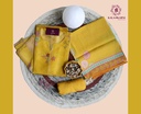 Peacock Hand Embroidery | Silk | Dress Material | Golden Yellow