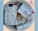 Hand Brush Paint With Embroidery | Russian Silk | Dress Material | Light Sky Blue