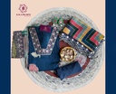 Zari Embroidered | Organza Silk | Dress Material | Navy Blue