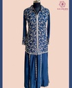 Chinnon Silk | Embroidered | Co-ord Set with Palazzo | Navy Blue
