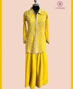 Chinnon Silk | Embroidered | Co-ord Set with Palazzo | Mustard Yellow