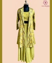 Hand Embroidered | Chinnon Silk | Jacket | Indowestern | Olive Green