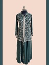 Chinnon Silk | Embroidered | Co-ord Set with Palazzo | Bottle Green