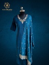 Hand Embroidery | Roman Silk | Suit set with Pants | Navy Blue