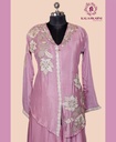 Chinnon Silk | Embroidered V-Neck | Co-ord Set with Palazzo Pants | Onion Pink