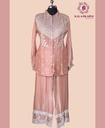 Chinnon Silk | Front & Back Embroidered | Co-ord Set with Palazzo Pants | Peach