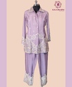 Chinnon Silk | Embroidered | Collar Pattern | Co-ord Set with Palazzo Pants | Mauve