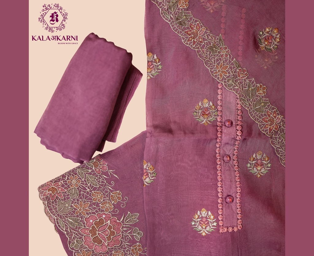 [NRK7218OR] Embroidery | Organza Silk | Dress Material | Old Rose