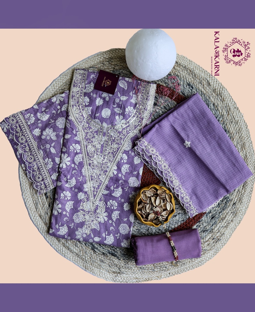 [NRK7210PU] Thread Embroidery | Pure Cotton | Dress Material | Purple