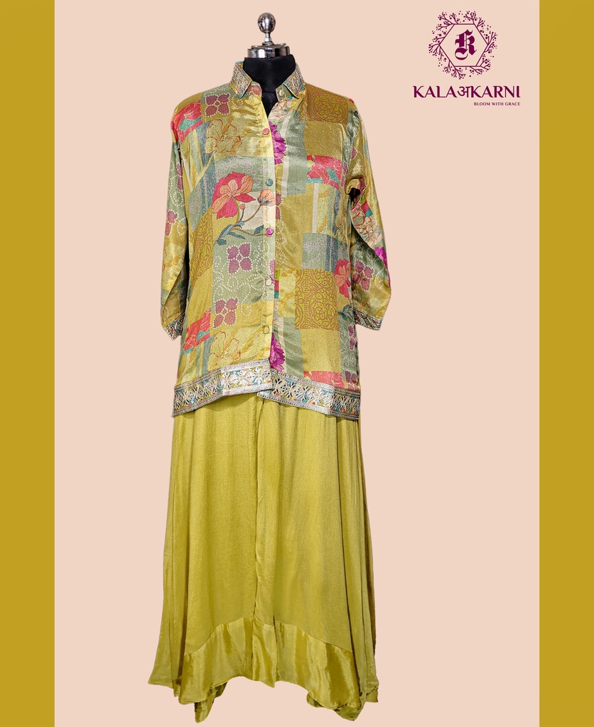 Chinnon Silk | Embroidered | Co-ord Set with Sharara Palazzo