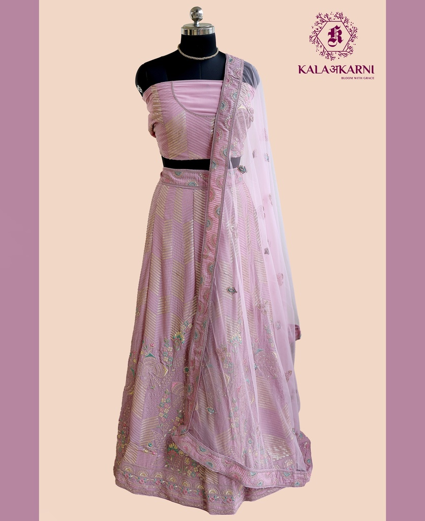 [KRT001P] Georgette | Embroidered Semi-Stitched Lehenga | Onion Pink
