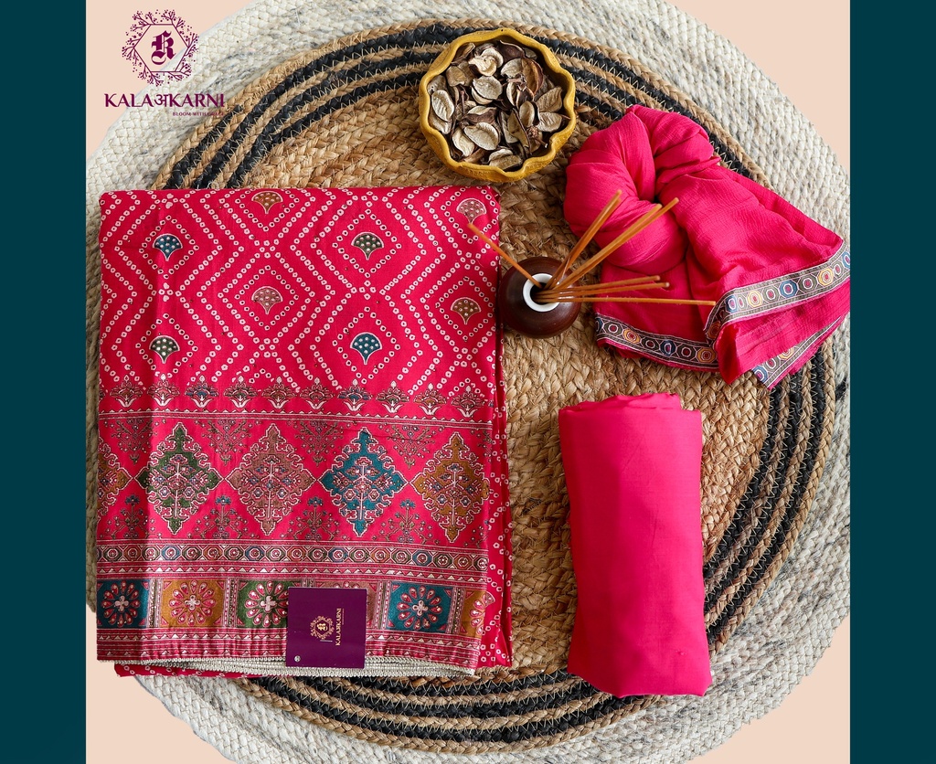 [HYZ002P] Stone Work | Modal Silk | Dress Material | Pink