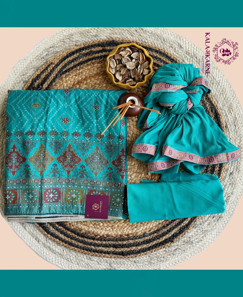 [HYZ002G] Stone Work | Modal Silk | Dress Material | Persian Green