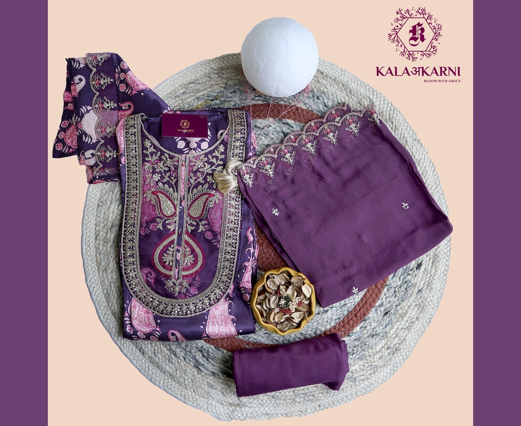 [NRK7266V] Zari Embroidery | Pure Gajji Silk | Dress Material | Violet