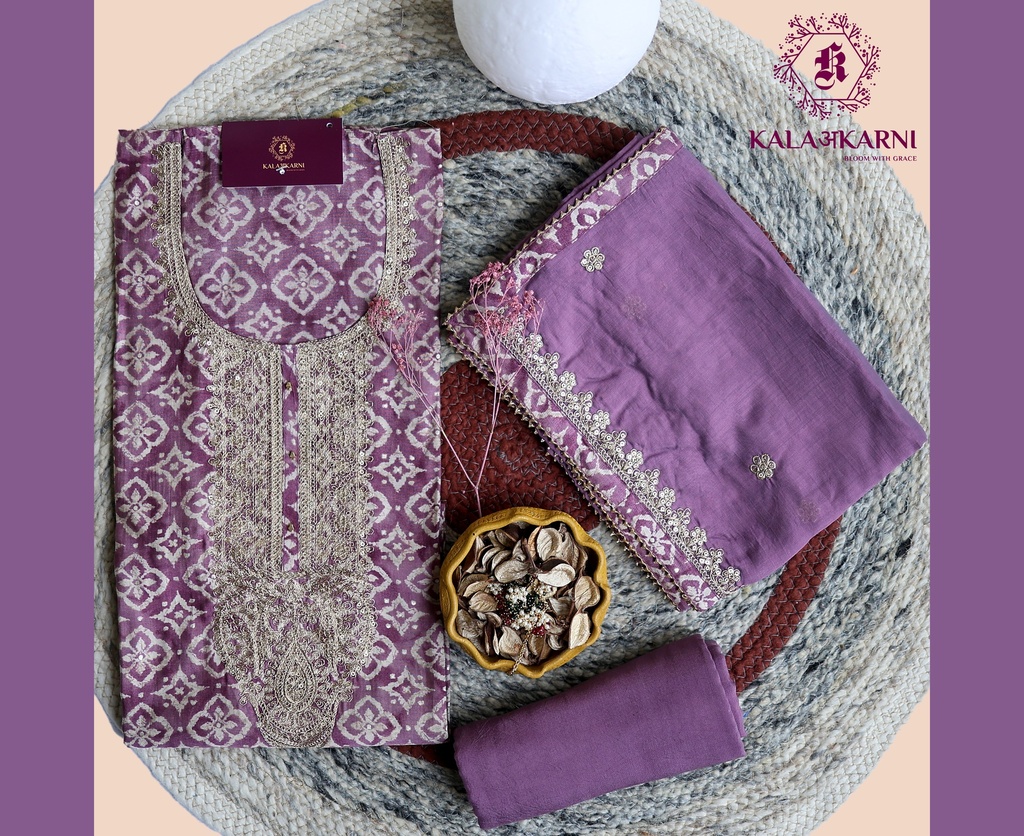 [NRK7145M] Zari Embroidery | Muslin Cotton | Dress Material | Mauve