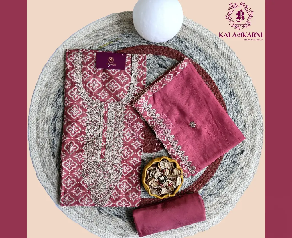 [NRK7145O] Zari Embroidery | Muslin Cotton | Dress Material | Onion Pink