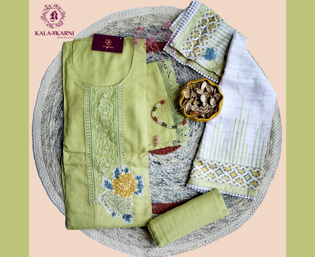 [NRK7038G] Thread Embroidery | Muslin Cotton | Dress Material | Light Mint Green